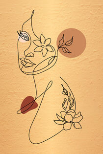 Woman with Flowers Abstract Line Art von Erika Kaisersot