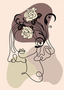 Woman with Flowers Abstract Line Art von Erika Kaisersot