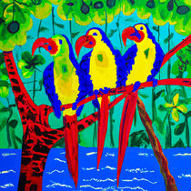 Three Colorful Parrots in cartoon style von claudia Otte