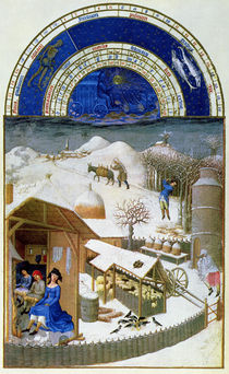 Facsimile of February: farmyard scene with peasants von Limbourg Brothers