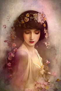 Vintage Style Portrait of Beautiful Woman with Flowers von Sandy Richter