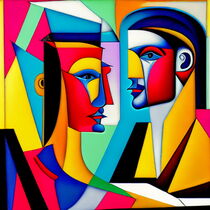 AI-Generated Cubist Portrait of a Couple. von Luigi Petro