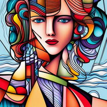 Cubist style portrait of a young woman. by Luigi Petro