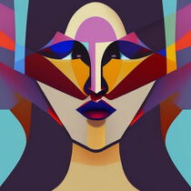 Cubist style portrait of a young woman. by Luigi Petro