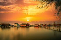 Bokodi in Ungarn, das schwimmende Dorf im Sonnenuntergang. by jan Wehnert