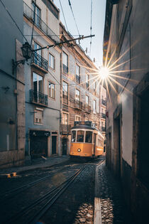 Lissabon am Morgen, Die Tram 28 Stadtteil Alfama, Portugal by jan Wehnert