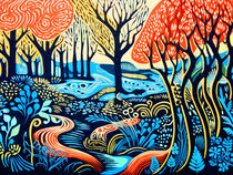 Linocut Nature's Patterns of Autumn winter time by havelmomente