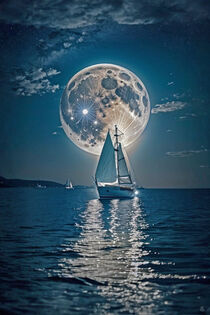 Segelboot mit Vollmond