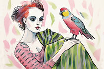 Mädchen mit Papagei in Wasserfarben | Girl with parrot in watercolors von Frank Daske