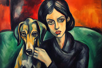 Portrait Frau mit Hund - Inspiriert vom Deutschen Expressionismus von Frank Daske