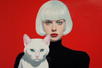 Portrait Zwei Weiße Katzen vor rotem Hintergrund | Portrait of Two White Cats in Front of Red Background von Frank Daske
