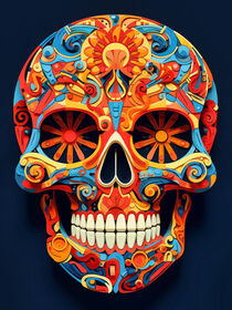 Totenkopf | Art Skull in Rot und Blau von Frank Daske