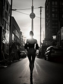 In Ost-Berlin | Schwarz-Weiß KI Fotografie Model mit Fernsehturm by Frank Daske