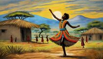 Dancing Maasai in a colorful setting