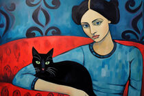 Frau mit Schwarzer Katze | Inspiriert vom Fauvismus von Frank Daske