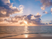 sunset sky with colorful clouds over ocean and beach  by oh aniki