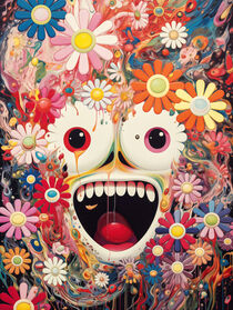 Begraben unter Blumen | Farbenfrohe Lustige Pop Art von Frank Daske