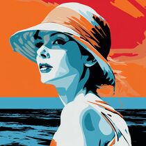 Ocean Dreams: A Pop Art Siren's Gaze in Orange von Poptonicart by Claudia Sauter