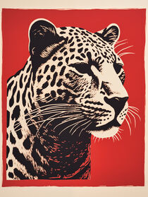 Risograph Druck Leoparden-Kopf in Rot und Schwarz | Risograph Print Leopard Head in Red and Black von Frank Daske