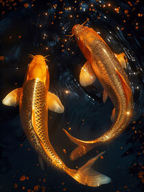 Zwei Goldene Koi Karpfen | Two Golden Koi Fishes von Frank Daske