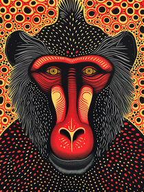 Mandrill Portrait in Rot und Orange | Mandrill Portrait in Red and Orange von Frank Daske