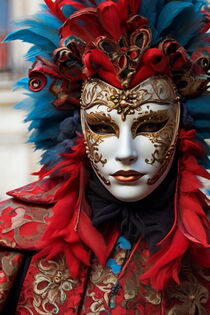 Portrait in close up of a female with a Venetian carnival mask von Luigi Petro