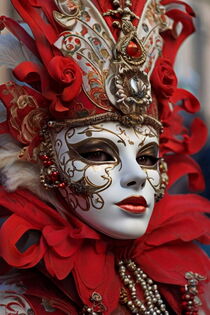 Portrait in close up of a female with a Venetian carnival mask by Luigi Petro