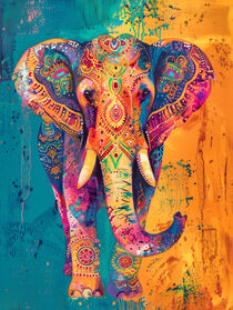 Bemalter Indischer Elefant | Reise nach Rajasthan  von Frank Daske