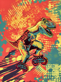 T-Rex auf Rollschuhen | T-Rex on Roller-Blades | Pop Art für Kinder von Frank Daske
