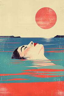 Relax - Frau schwimmt im Meer | Retro Print von Frank Daske