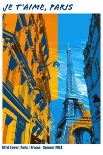 Je t'aime Paris | I Love You Paris | Dekoratives Reiseposter mit Eiffelturm von Frank Daske