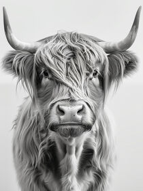 Schwarz-Weiß Portrait Hochlandrind | Black and White Portrait Highland Cattle von Frank Daske