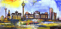 Berlin Skyline mit Reichstag - abstraktes Stadt Bild in Acryl blau gelb grau by alexandra-brehm