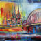 'Kölner Dom und Brücke - Skyline Köln abstrakt gemalt blau rot gelb - Acryl Malerei' by alexandra-brehm