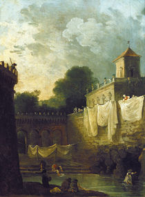 Washerwomen in the Moat of an Italian Villa  by Hubert Robert