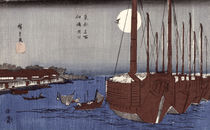 Tsukudajima island and the Fukagawa district under the full moon by Ando or Utagawa Hiroshige