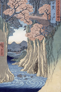 The monkey bridge in the Kai province by Ando or Utagawa Hiroshige