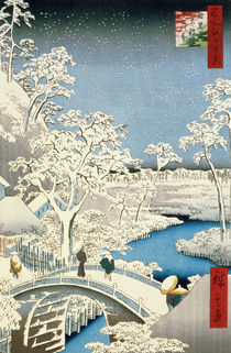 Drum bridge and Setting Sun Hill at Meguro by Ando or Utagawa Hiroshige