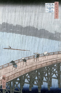 Sudden Shower over Shin-Ohashi Bridge and Atake  by Ando or Utagawa Hiroshige