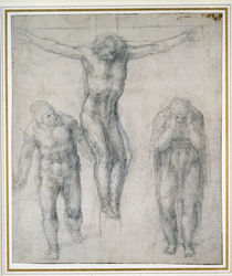 Study of a Crucified Christ and two figures by Michelangelo Buonarroti