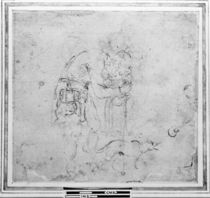 Sketch with a figure and a dog  by Michelangelo Buonarroti