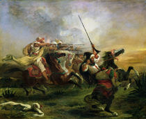 Moroccan horsemen in military action by Ferdinand Victor Eugene Delacroix