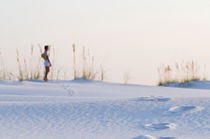 Young Woman on White Sand Beach at Sunset, Florida by Melissa Salter