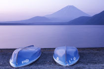 Asia, Japan, Yamanashi, Rowboats on Motosu Lake with Mt. Fuji in the Background by Danita Delimont