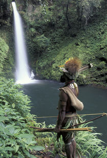 Asia, Papua New Guinea, Highland territory. Huli Wigman at Ambua Falls by Danita Delimont