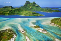 Mt O'Temanu and barrier reef (aerial), Bora Bora, Tahiti by Danita Delimont