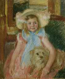 M.Cassatt, Sara, ihren Hund haltend by klassik art