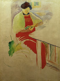 A.Macke, Frau mit roter Schuerze a.Balkon von klassik art