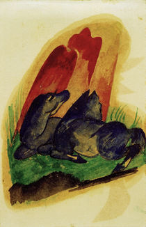 F. Marc, Zwei blaue Pferd v.rotem Felsen by klassik art