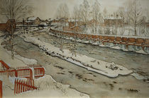 C.Larsson, Die Holzrinne. Winterbild von klassik art